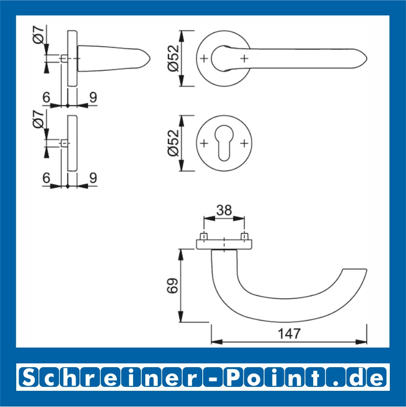 Hoppe Marseille Edelstahl Rosettengarnitur F69 E1138Z/42KV/42KVS, 3042441, 3042484, 3042505, 3042548